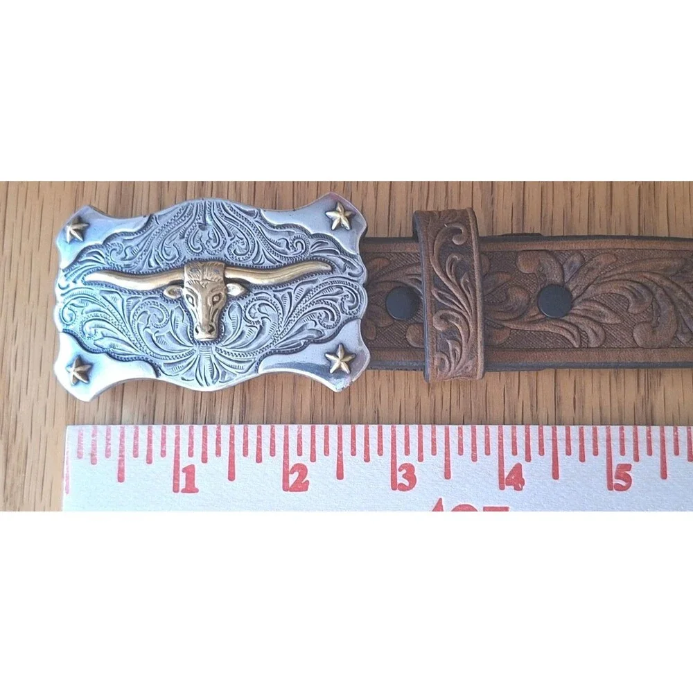 NWT Tony Lama LITTLE TEXAS Handtooled Western Leather Belt W Buckle Child 4/6 yr